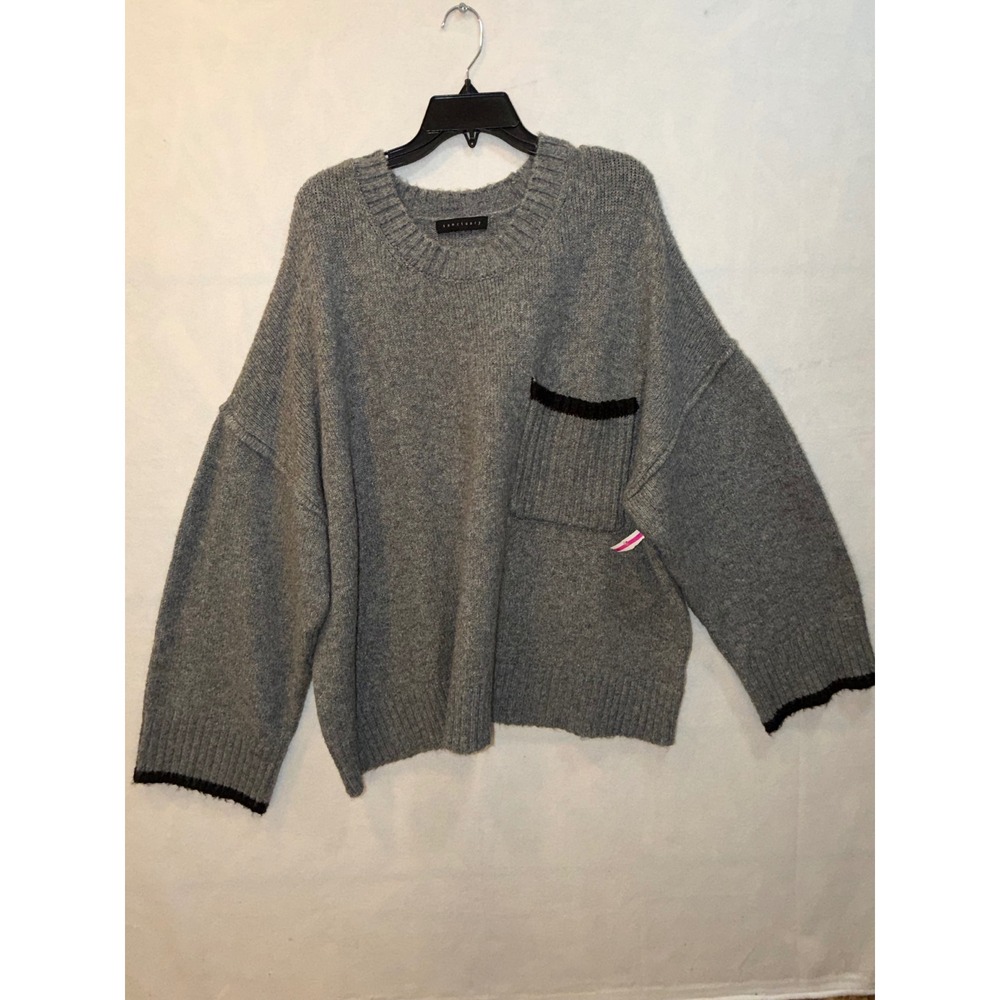 Sanctuary Gray Crew Neck Long Sleeve Knit Sweater with Pocket Detail PLUS 2XL